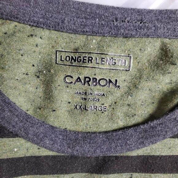 Carbon Men’s XXL Longer Length Green Striped Raglan Baseball Tee 3/4 Sleeve - Picture 4 of 5